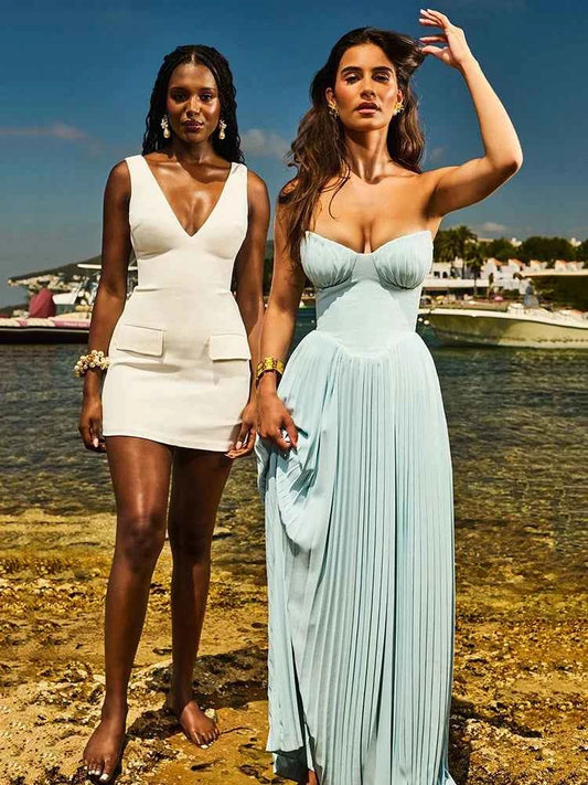 Off-shoulder Backless Pleated Strapless Sleeveless High Waist Maxi Dress - Rown