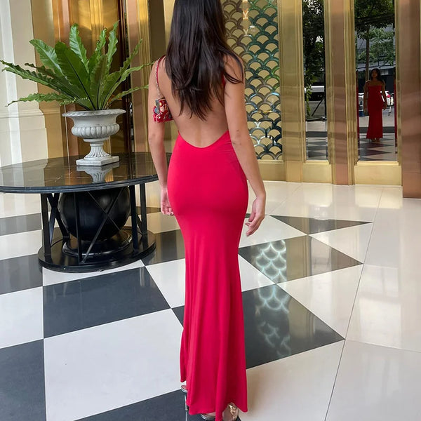 red backless maxi dress