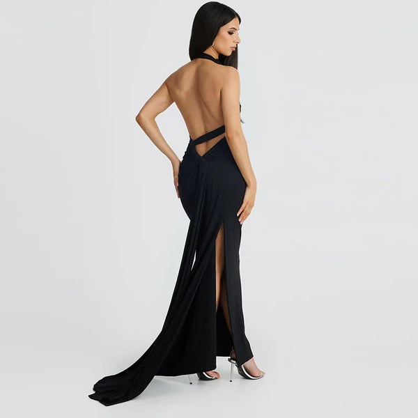 black backless maxi dress