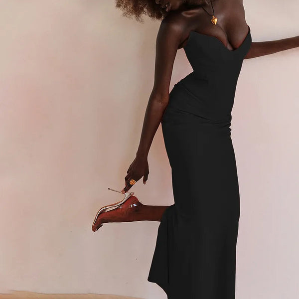 attractive maxi black evening dress