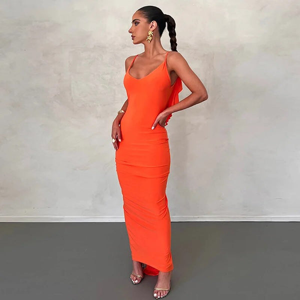 orange maxi dress spaghetti strap