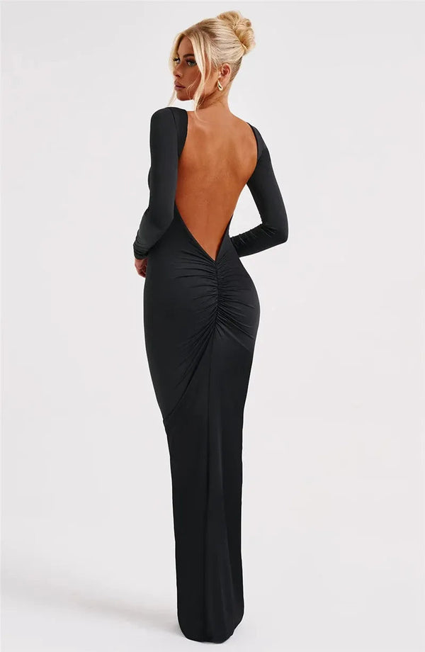 black backless maxi dress