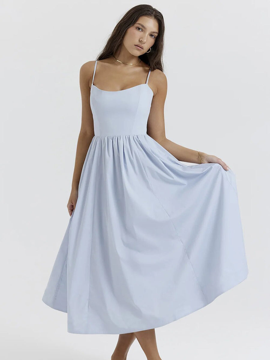 A-line Loose Backless French Retro Midi Dress Rown