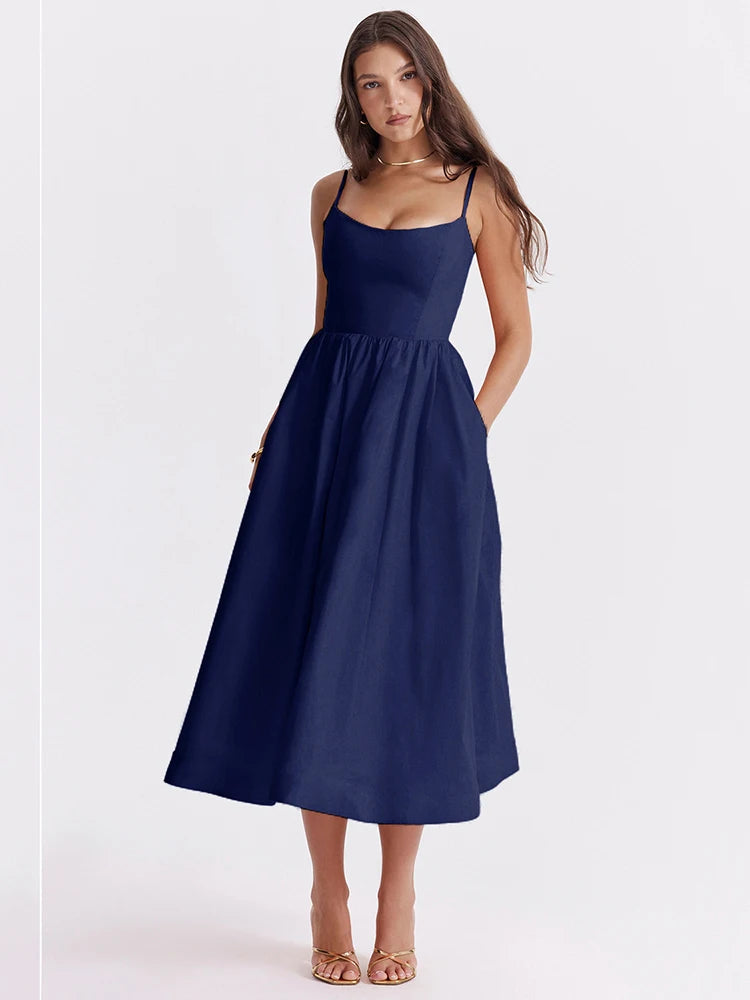 A-line Loose Backless French Retro Midi Dress Rown