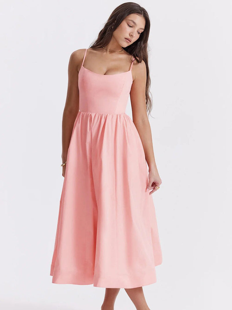 A-line Loose Backless French Retro Midi Dress Rown