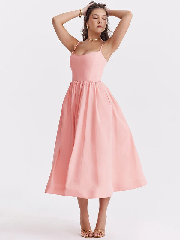 A-line Loose Backless French Retro Midi Dress - Rown