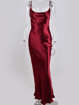 Backless Satin Lace Up Trumpet Maxi Dress Rown