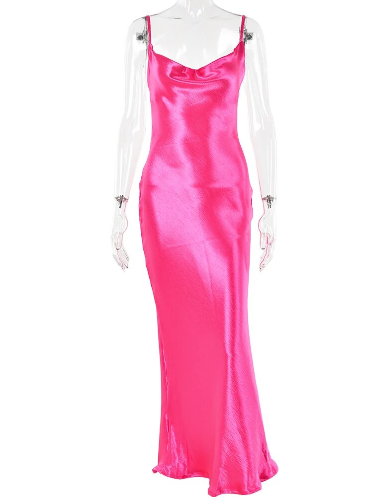 Backless Satin Lace Up Trumpet Maxi Dress Rown