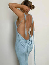 Backless spaghetti strap slim maxi dress Rown