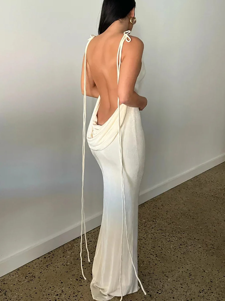 Backless spaghetti strap slim maxi dress Rown