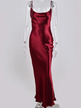 Backless Satin Lace Up Trumpet Maxi Dress - Rown