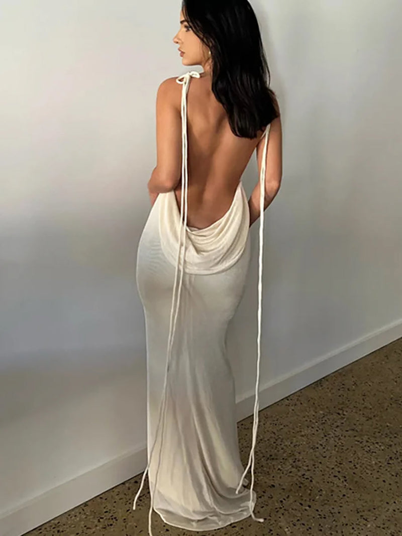 Backless spaghetti strap slim maxi dress - Rown