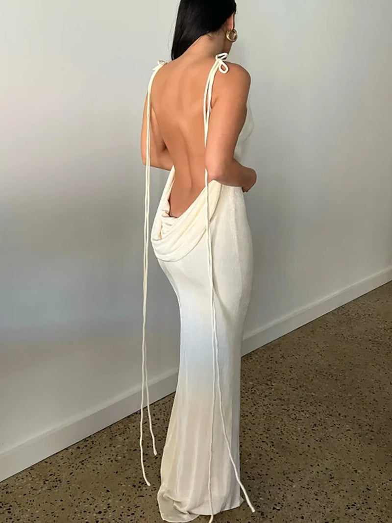 Backless spaghetti strap slim maxi dress - Rown