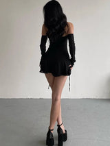 Black Bandage Mesh Long Sleeve Mini Dress Rown