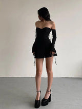 Black Bandage Mesh Long Sleeve Mini Dress - Rown