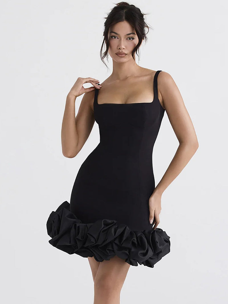 Black Elegant Party Backless Bodycon Mini Dress - Rown