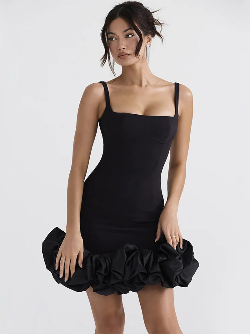 Black Elegant Party Backless Bodycon Mini Dress - Rown