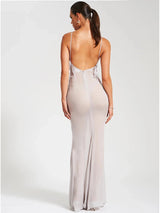 Chiffon Patchwork Satin See Through Slip Maxi Dress - Rown