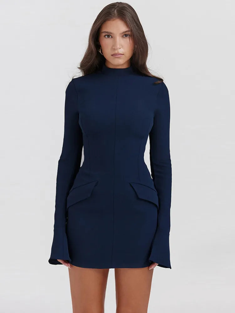 Dark Blue Two Pocket Mini Dress Rown