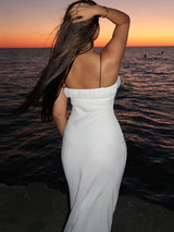 Drawstring Lac-up Slip Backless White Maxi Dress - Rown