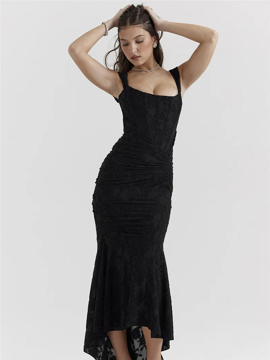 Elegant Backless Pleated Off-shoulder Maxi Dress Rown