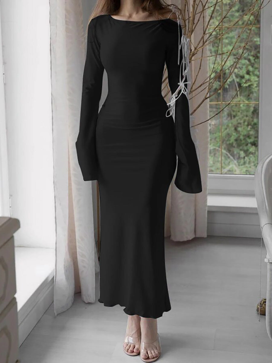 Elegant Bandage Hollow Out Bodycon Maxi Dress Rown