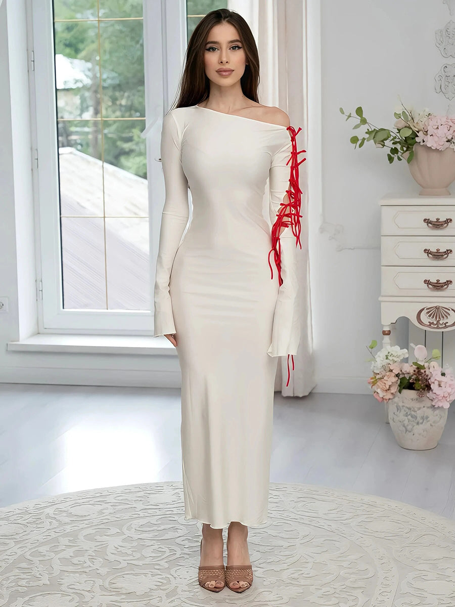 Elegant Bandage Hollow Out Bodycon Maxi Dress Rown