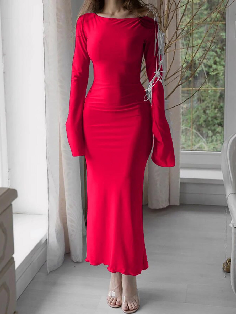 Elegant Bandage Hollow Out Bodycon Maxi Dress Rown