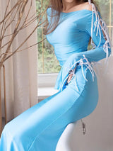Elegant Bandage Hollow Out Bodycon Maxi Dress Rown