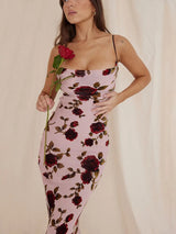 Elegant Floral Print Bandage Midi Dress Rown