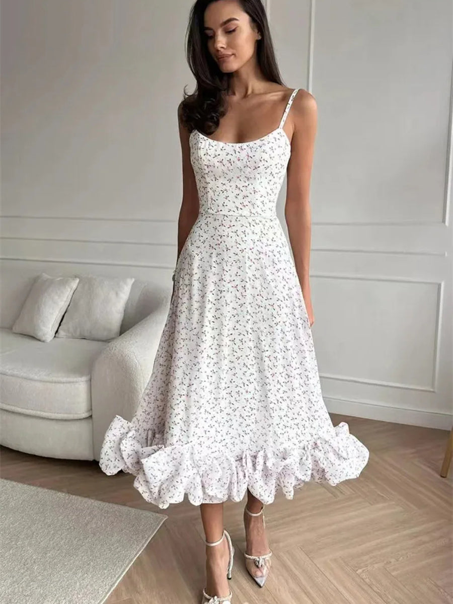 Elegant Flower Hem Backless Loose Midi Dress Rown