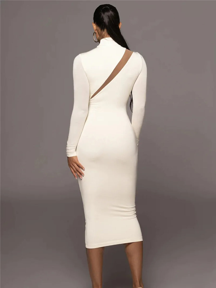 Elegant Half High Collar Bodycon Maxi Dress Rown