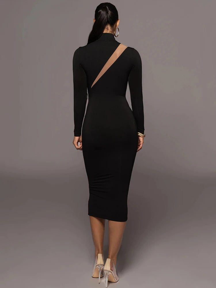 Elegant Half High Collar Bodycon Maxi Dress Rown