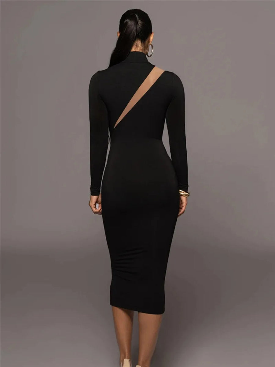 Elegant Half High Collar Bodycon Maxi Dress Rown