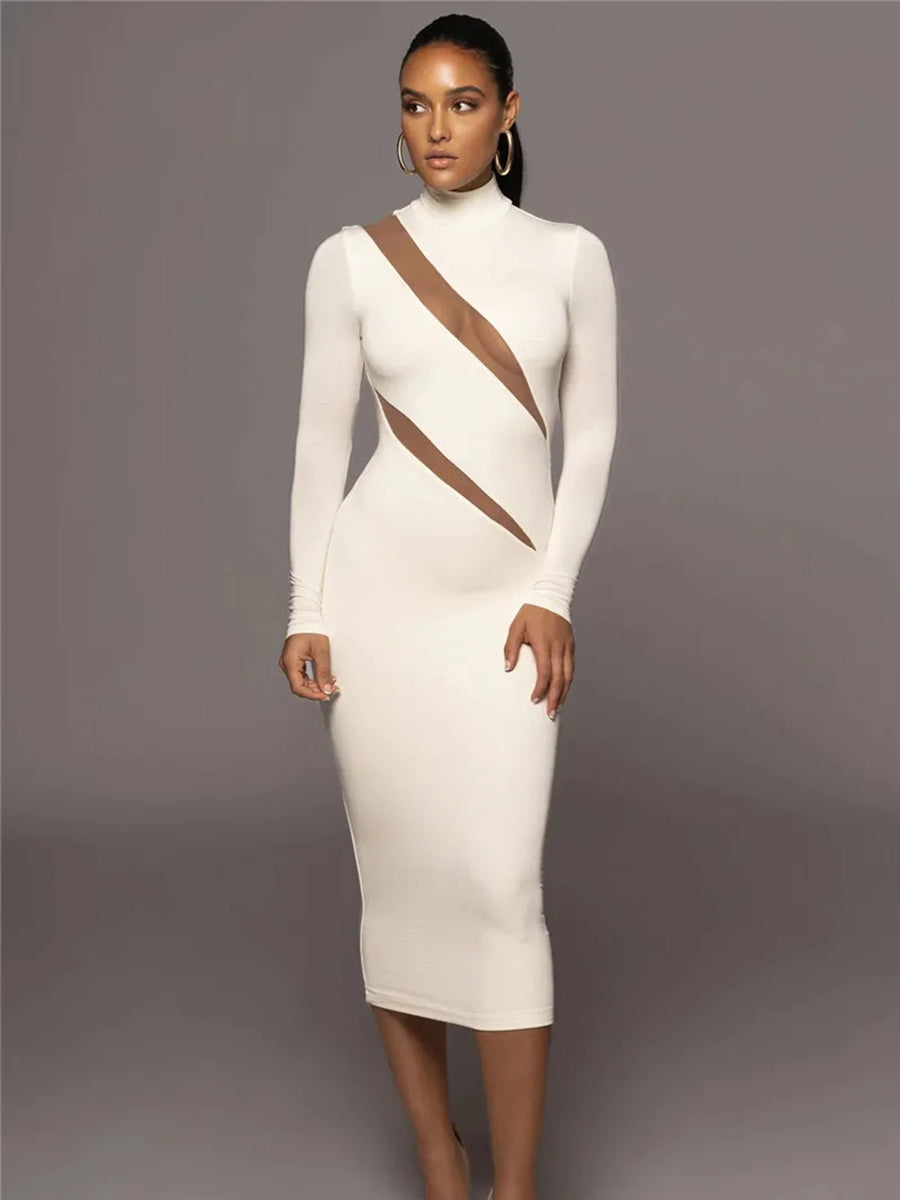 Elegant Half High Collar Bodycon Maxi Dress Rown