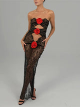 Elegant Hollow Out 3D Flower Maxi Dress Rown
