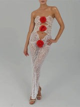 Elegant Hollow Out 3D Flower Maxi Dress Rown
