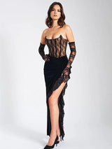 Elegant Lace Strapless Backless Maxi Dress Rown