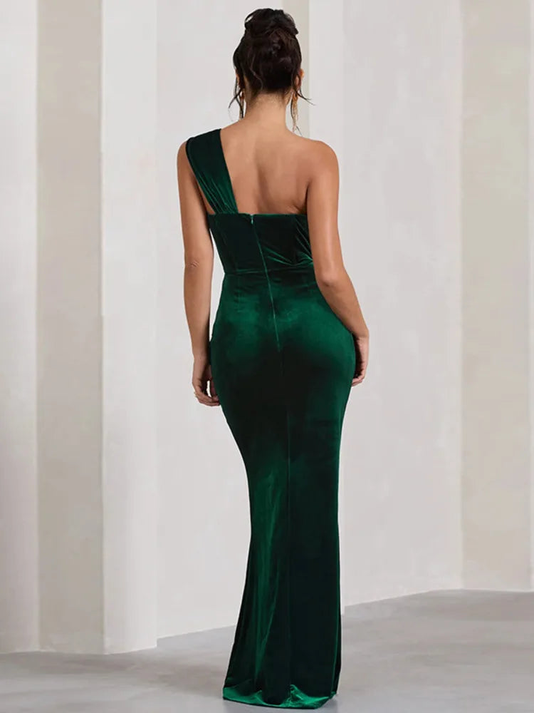 Elegant One Shoulder Thigh High Backless Maxi Dress Rown