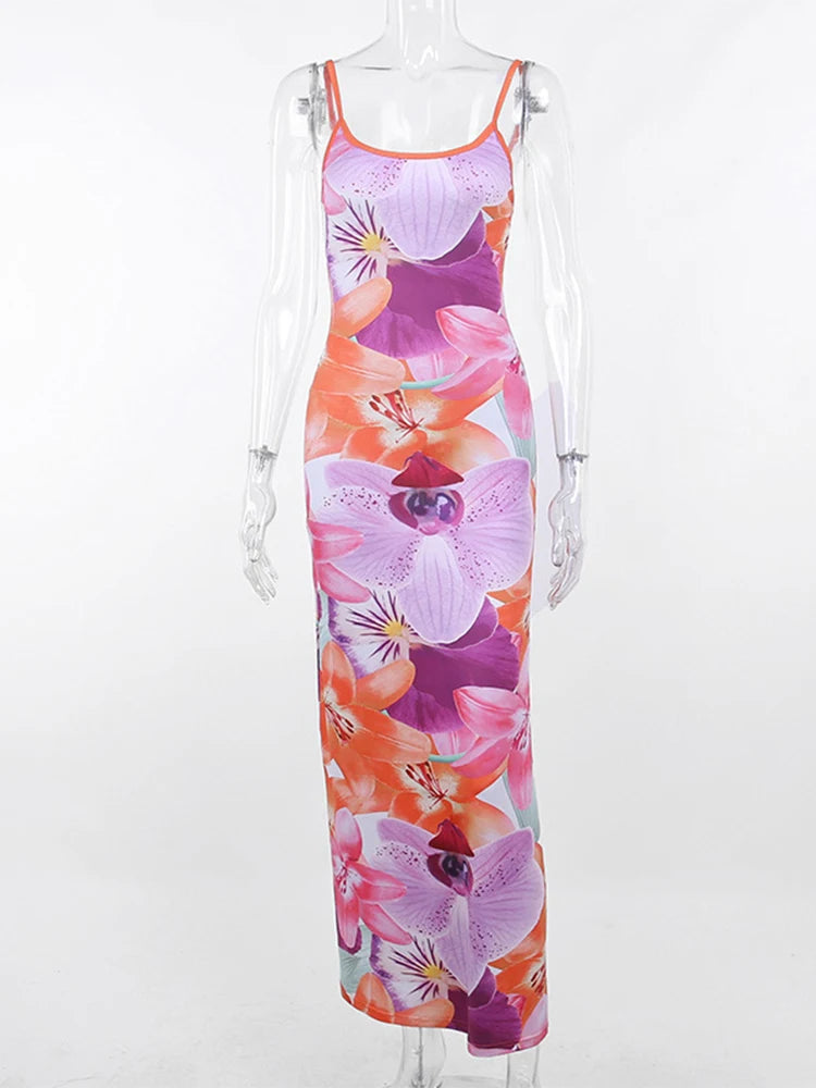 Elegant Print Off-shoulder Long Dress Rown