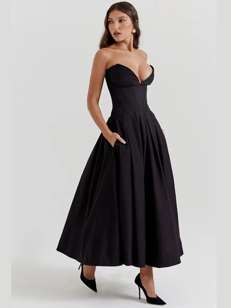 Elegant Spaghetti Strap A-line Backless Maxi Dress Rown