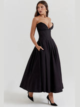 Elegant Spaghetti Strap A-line Backless Maxi Dress Rown