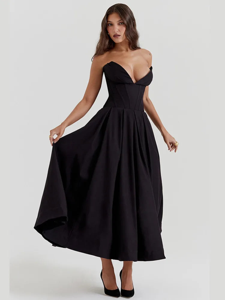 Elegant Spaghetti Strap A-line Backless Maxi Dress Rown