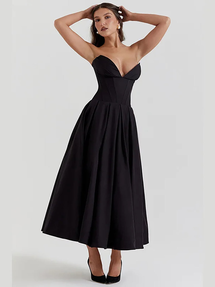 Elegant Spaghetti Strap A-line Backless Maxi Dress Rown