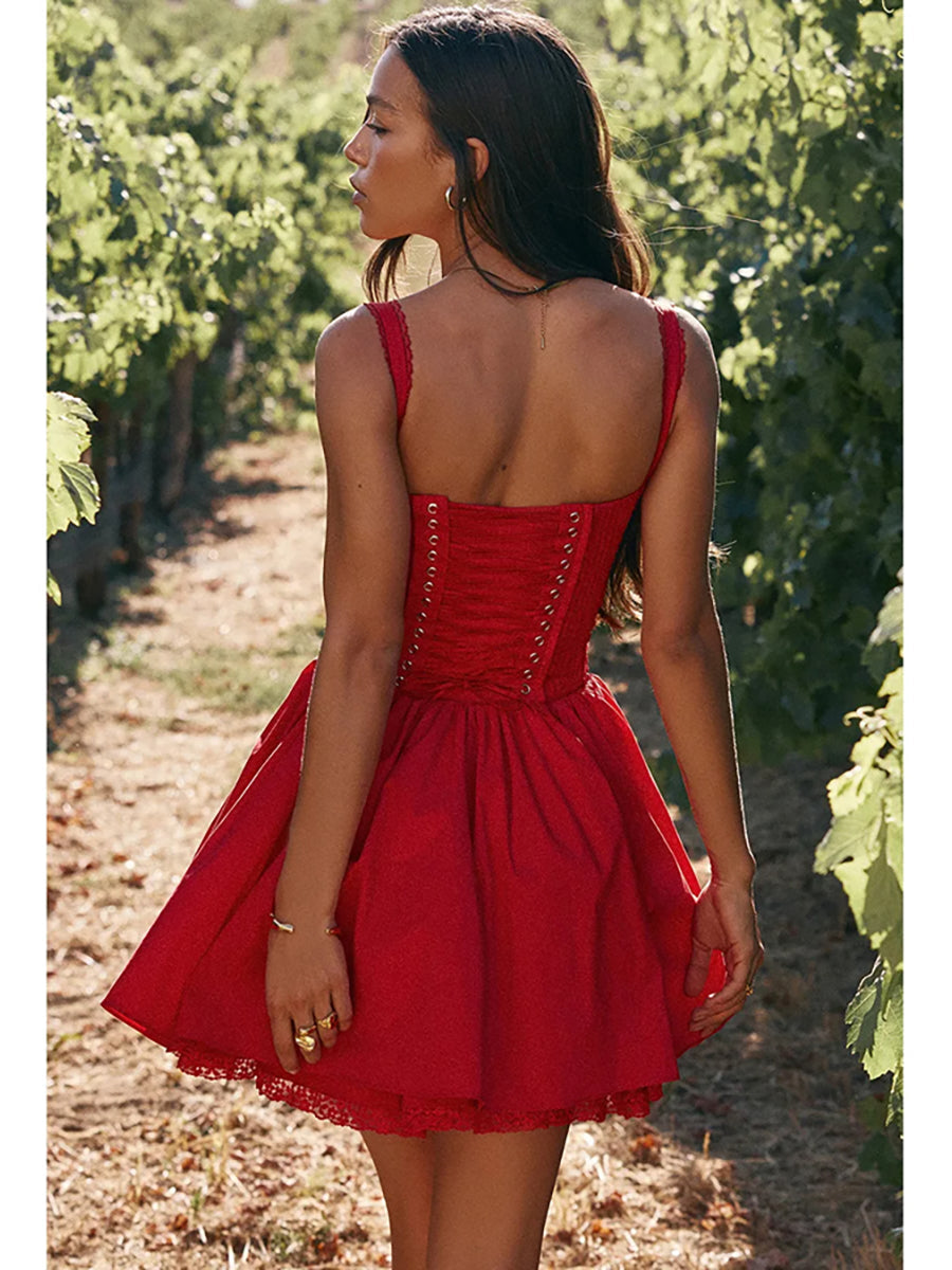 Elegant Spaghetti Strap Backless Bodycon Mini Dress Rown