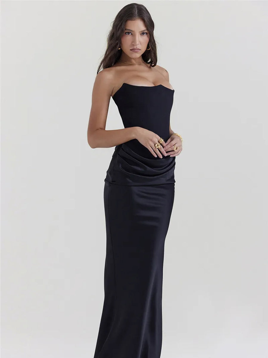 Elegant Strapless Off-shoulder Backless Bodycon Maxi Dress Rown