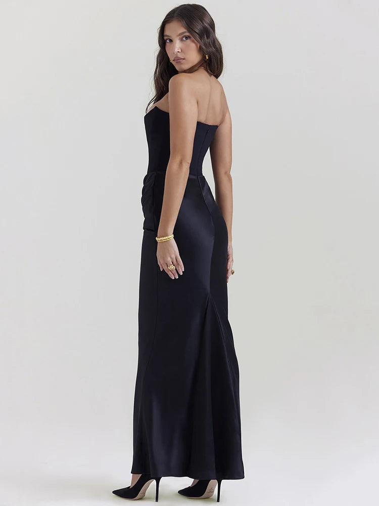 Elegant Strapless Off-shoulder Backless Bodycon Maxi Dress Rown