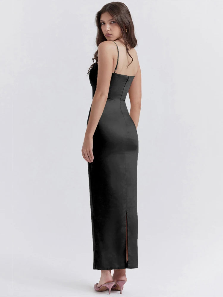 Elegant Thickened Satin Fabric Maxi Dress Rown