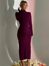 Elegant Turtleneck Long Sleeve Bodycon Maxi Dress Rown