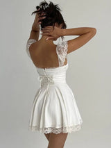 Elegant White Lace Strap Sleeveless Backless Mini Dress Rown
